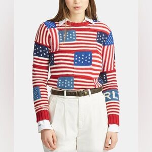 Polo Ralph Lauren USA Flag Patriotic Nautical Knit Womens Sweater NWT Sz XS